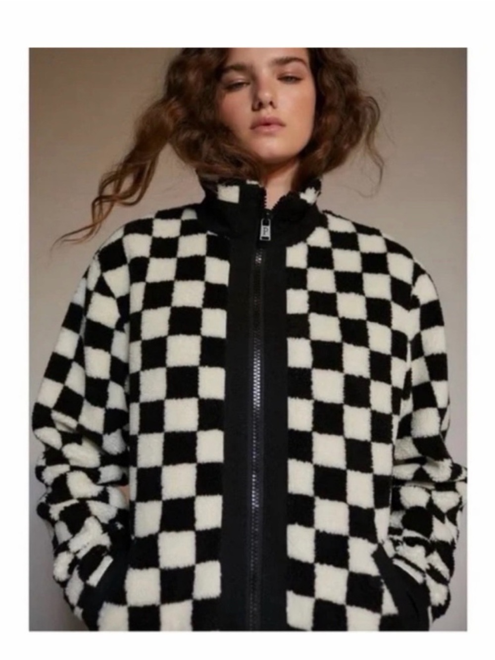 Pendleton Checkered  Fleece Zip-Up Jacket - Black & White
